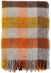 Плед Вовняний Klippan Gotland Клітинка Жовтий Помаранчевий Коричневий Коричневий Білий, 130 x 200 см - Фото 1