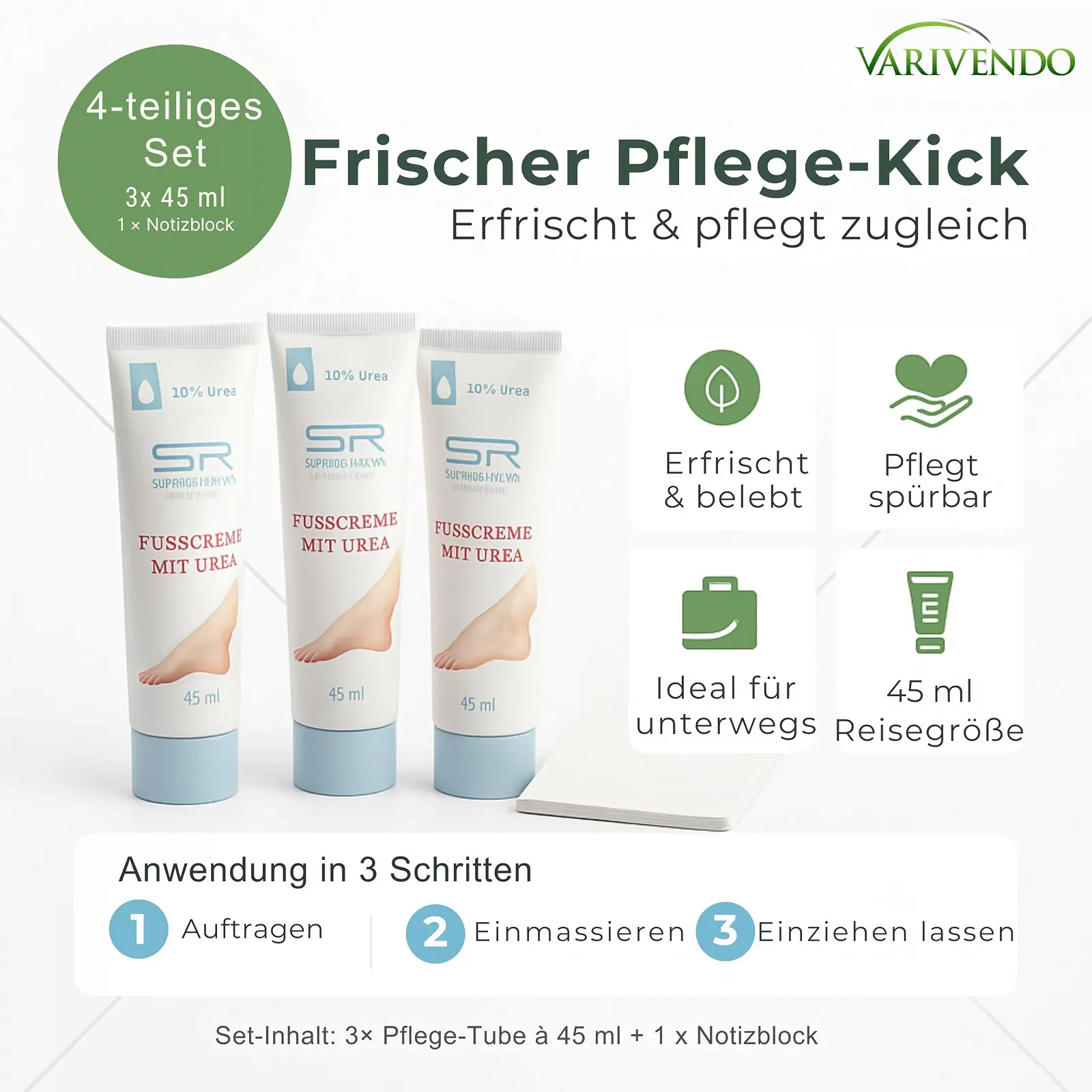 Крем для ног Sabrina Rudnik 3 x 45 мл с мочевиной + блокнот varivendo, фото №6