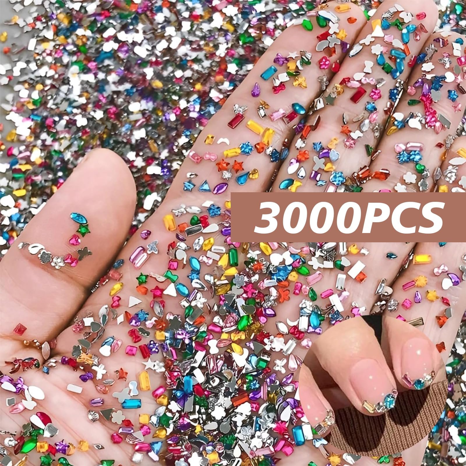 Подвески для ногтей Lilbitty, 3D стразы для французского маникюра, цветные драгоценные камни, кристаллы разных форм, мини-подвески для ногтей в форме сердца и звезды, 3000 шт., фото №2