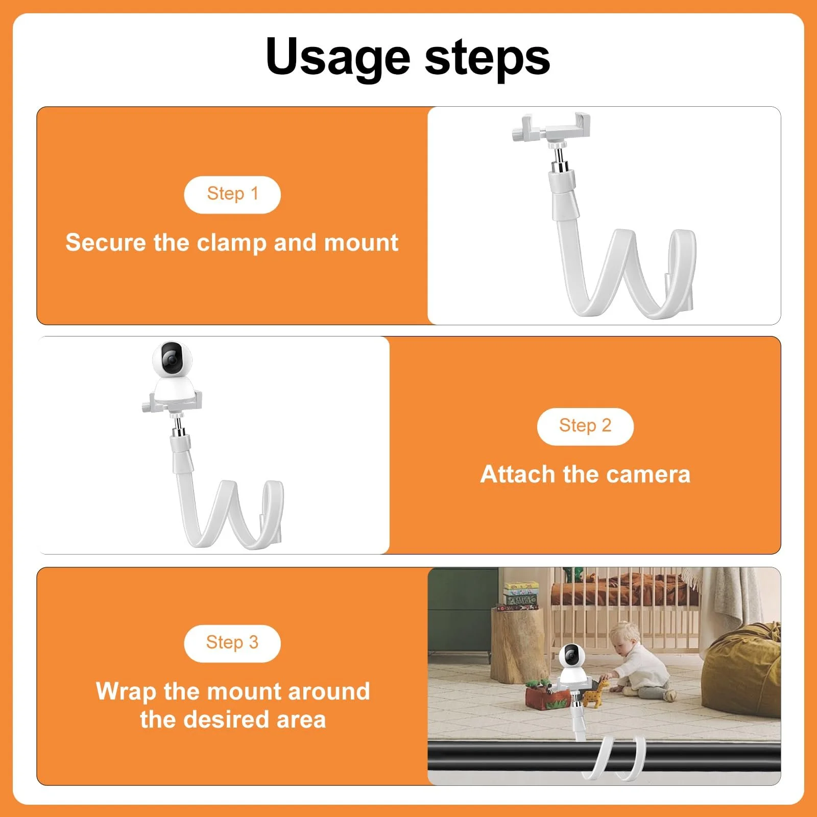 Універсальний тримач для відеоняні Flexible Foldable Adjustable 1/4 Inch Thread для GHB Білий, фото №5 Універсальний тримач для відеоняні Flexible Foldable Adjustable 1/4 Inch Thread для GHB Білий, фото №5