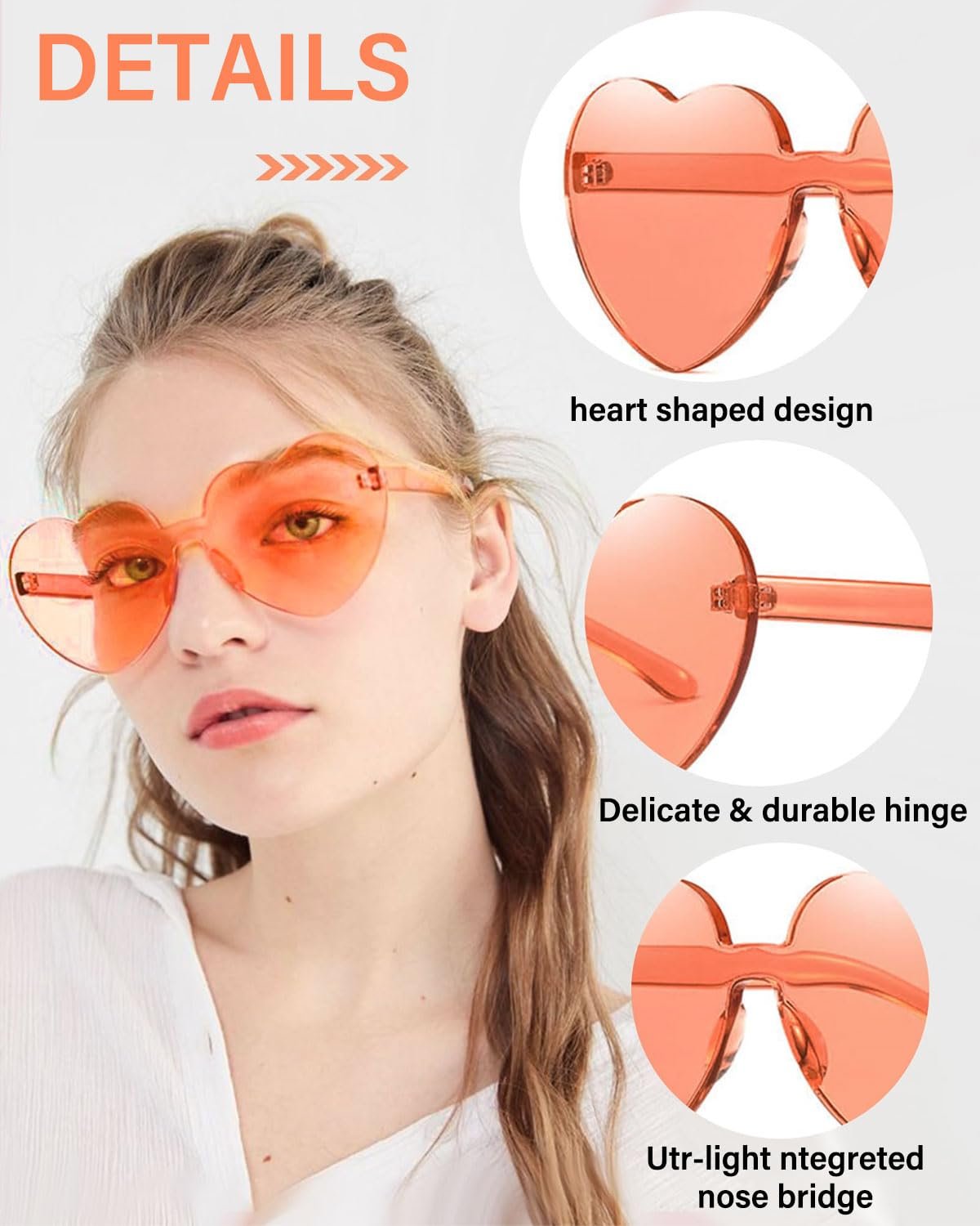 Сонцезахисні окуляри Серце QLEUIFT Без оправи Багатобарвний, фото №3