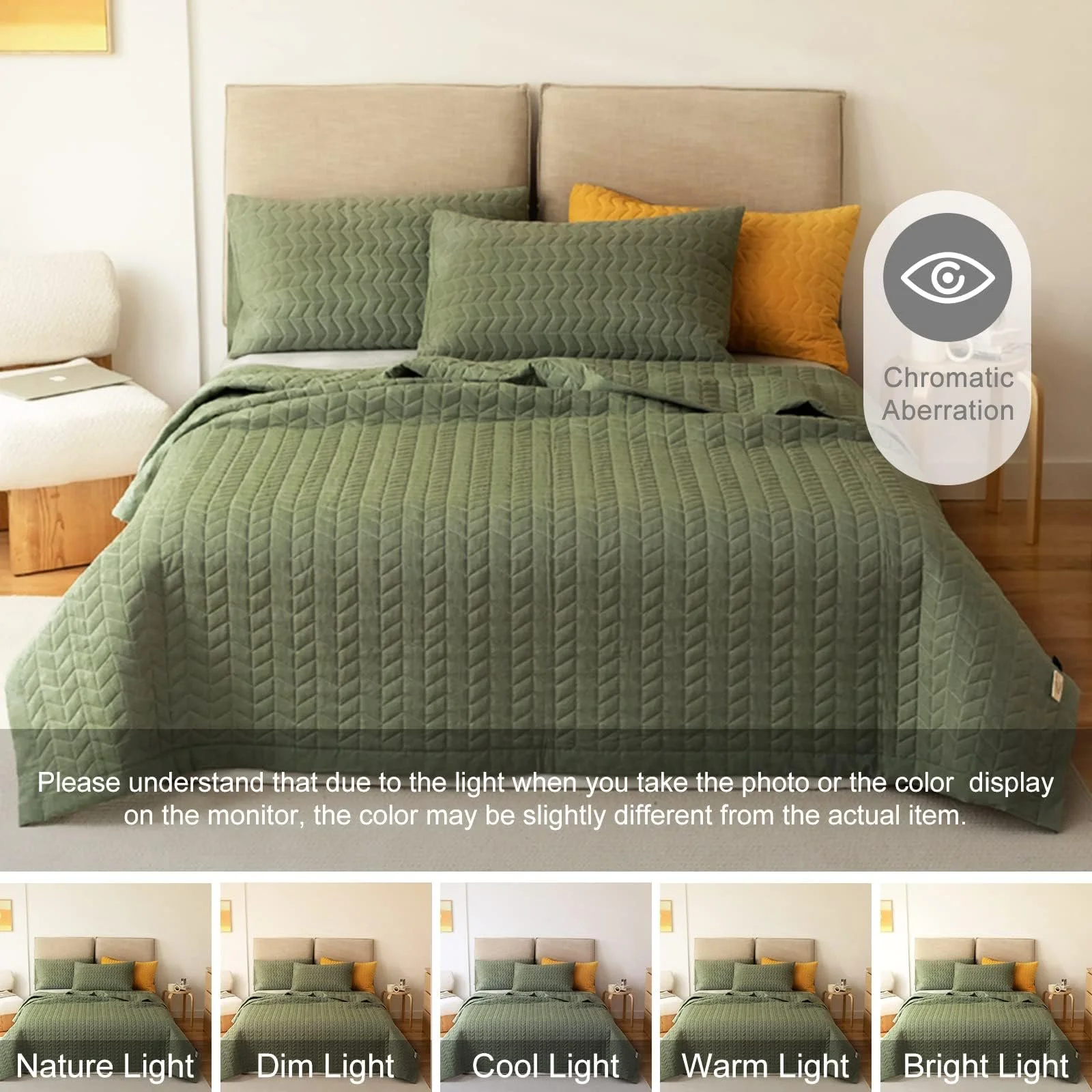 Покривало King Size Lunoroey Мікрофібра М'яке Легке Стьобане Всесезонний Набір Зелений (1 ковдра, 2 наволочки), фото №5