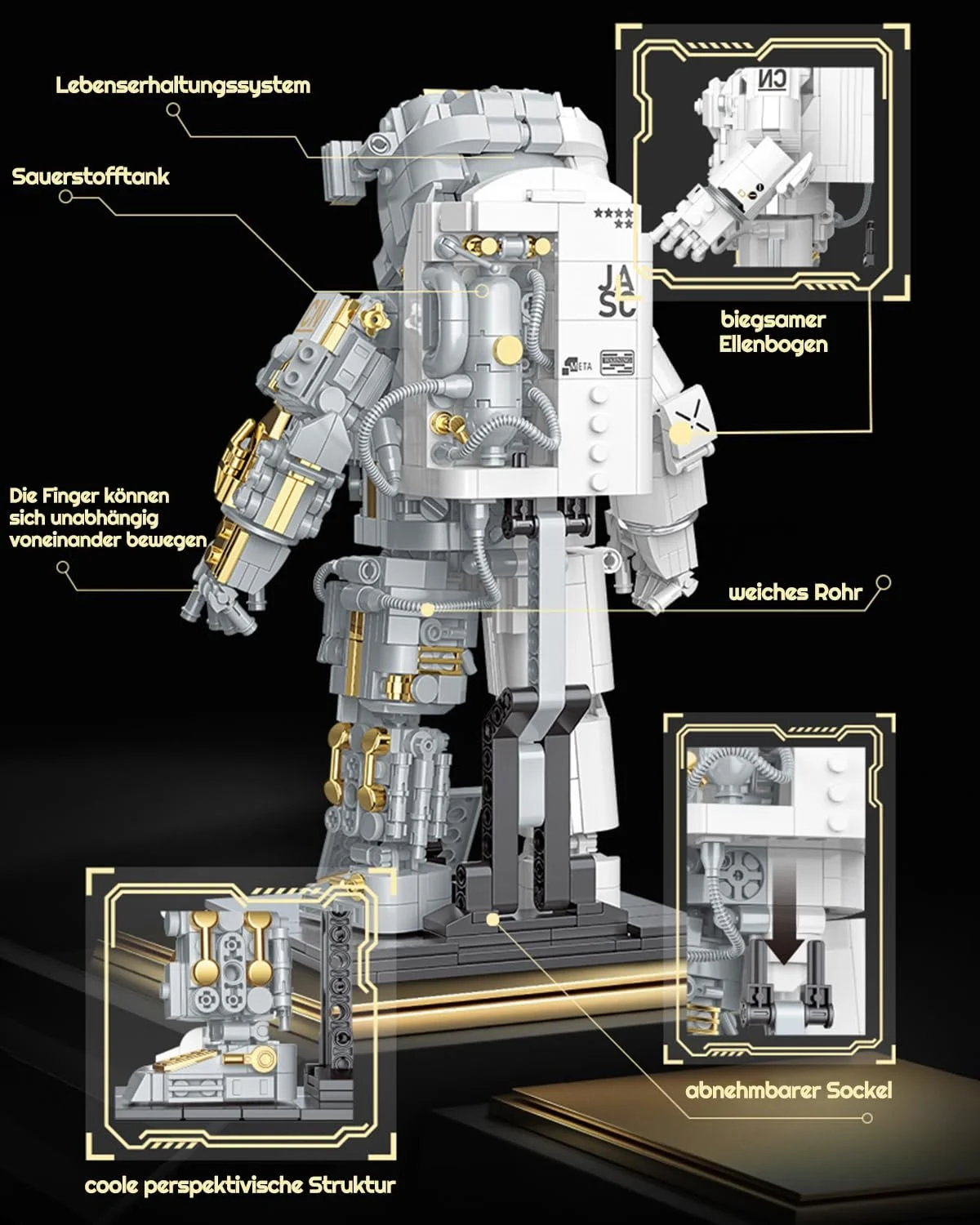 Конструктор Космонавт Barweer, модель космонавта, декор для дома, коллекционный, подарок для взрослых мальчиков, технологические строительные блоки, строительная игрушка (804 детали), фото №4