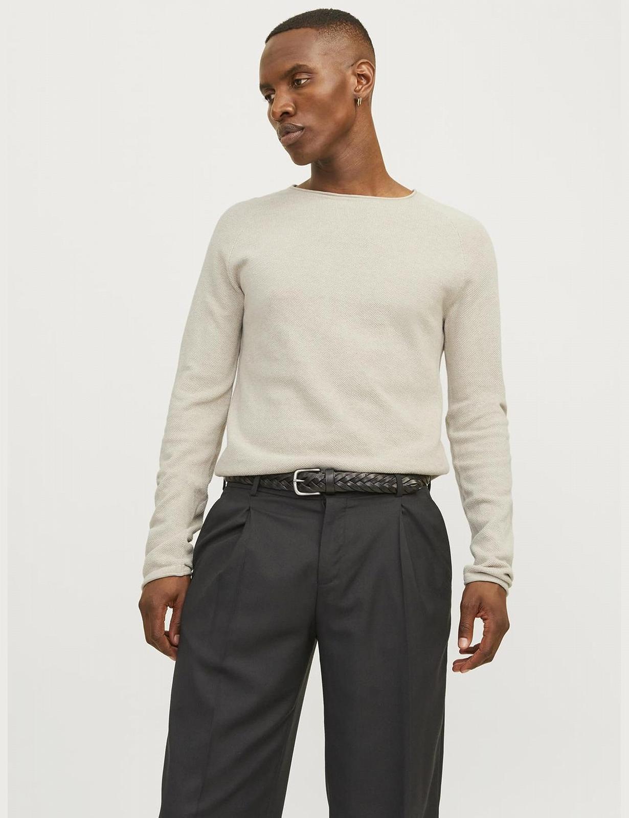 В'язаний пуловер JACK & JONES JJEHILL чоловічий, з круглим вирізом, базова модель, з довгими рукавами, бавовняна сорочка, фото №2