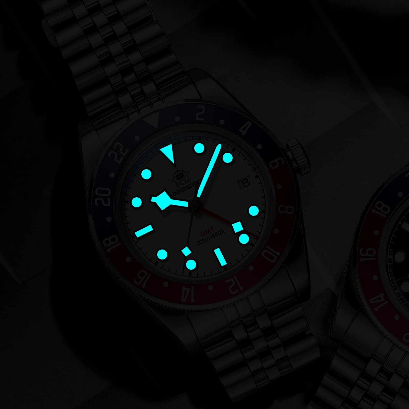 Чоловічий годинник ADDIESDIVE GMT Swiss Quartz Diver 200M Waterproof багатокольоровий світний циферблат білий класичний, фото №5