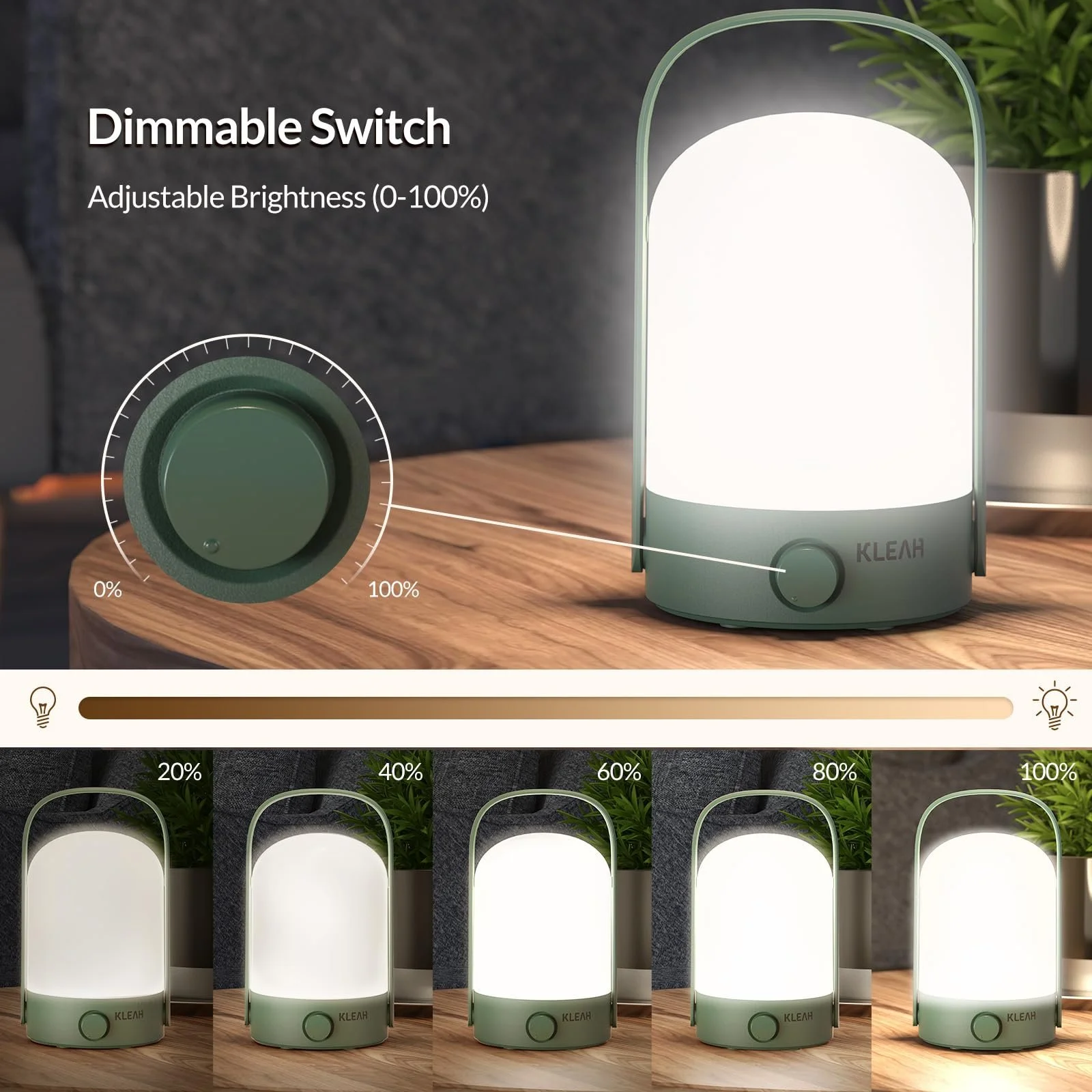 Настільна лампа-ліхтар KLEAH Portable Wireless Lantern Акумуляторна LED Зелена, фото №2