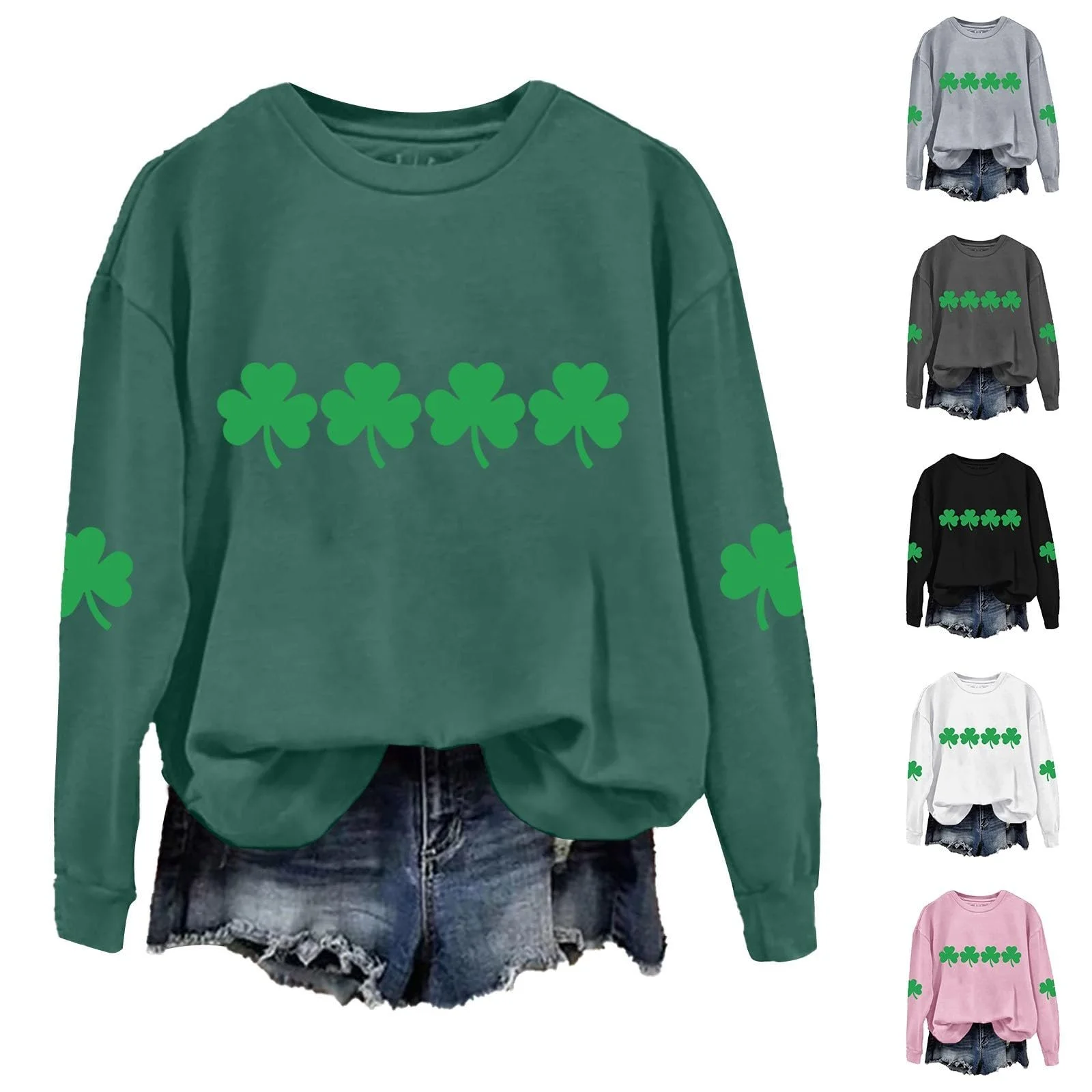 Свитшот HUIFUAO День Святого Патрика Женский Зеленый Клевер, фото №4 Свитшот HUIFUAO День Святого Патрика Женский Зеленый Клевер, фото №4