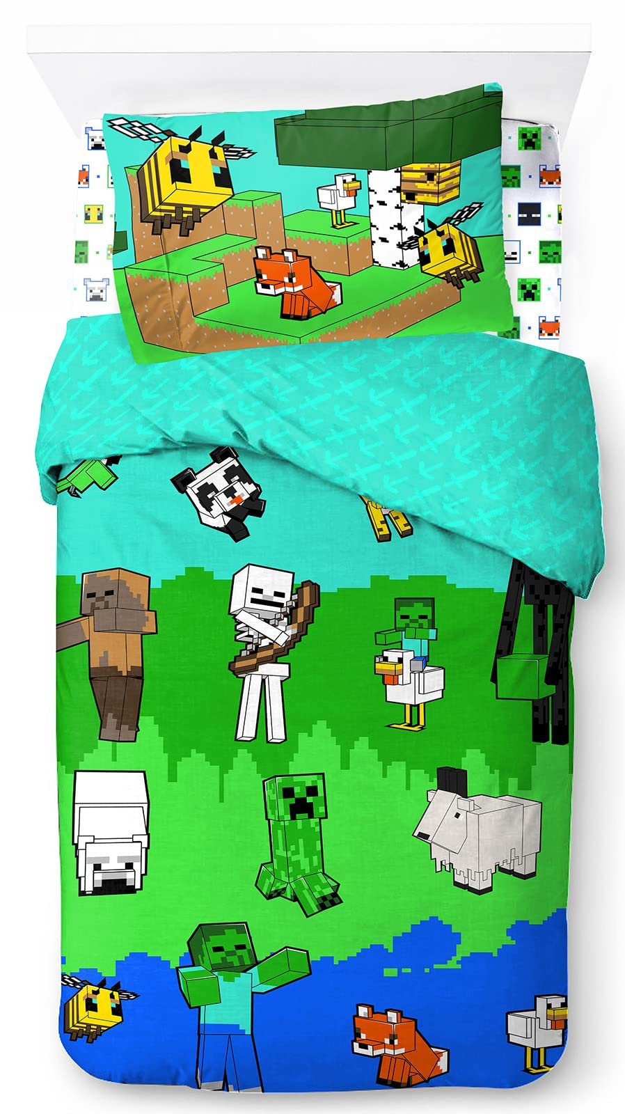 Комплект Постільної Білизни Jay Franco Minecraft Creative Mode Бавовна 135 x 200 см Односпальний - Підковдра + Простирадло на Гумці 90 x 200 см + Наволочка 50 x 70 см, фото №1