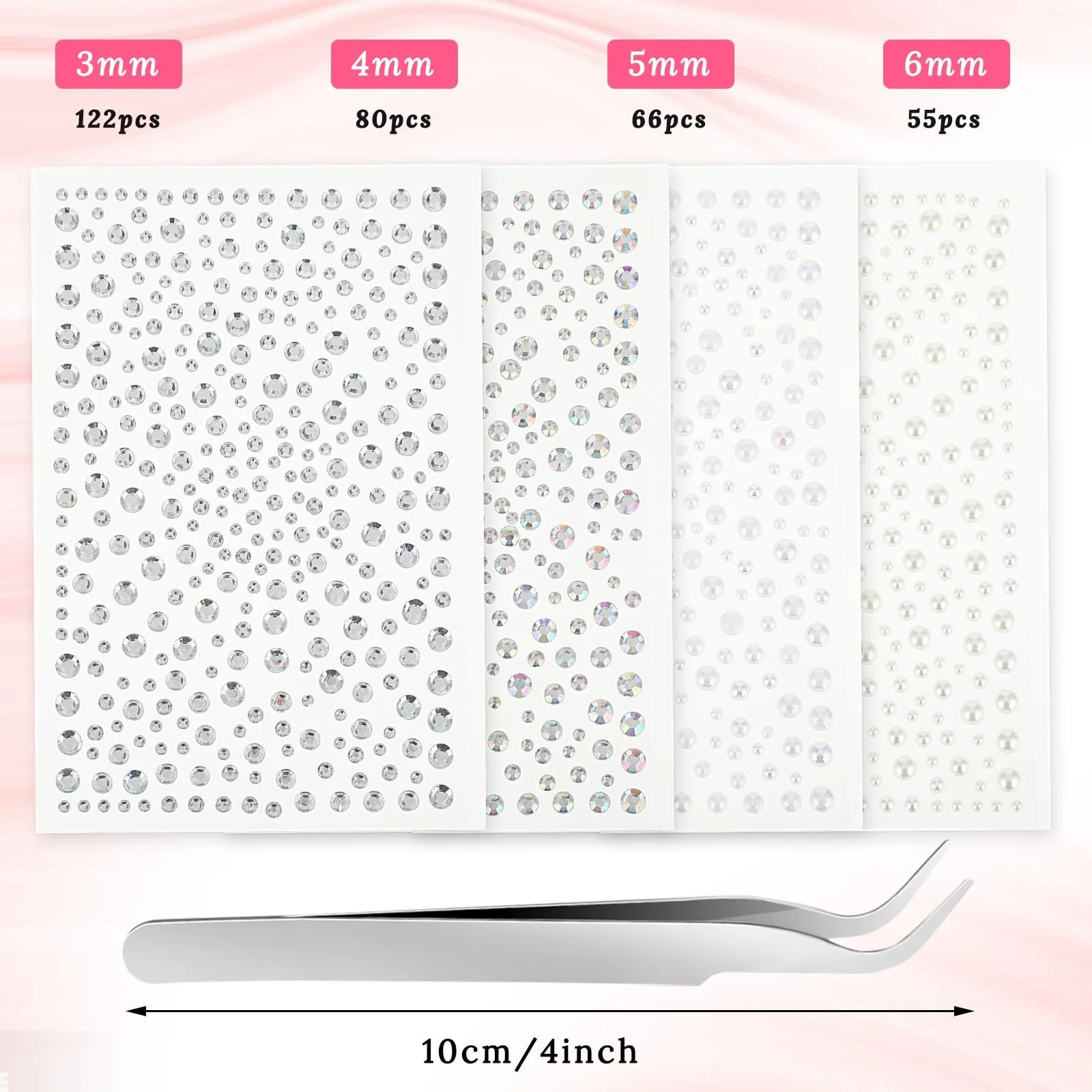 Набор блестящих камней для лица, 1300 шт., 3/4/5/6 мм, самоклеящиеся блестящие стразы, бисер, фото №2