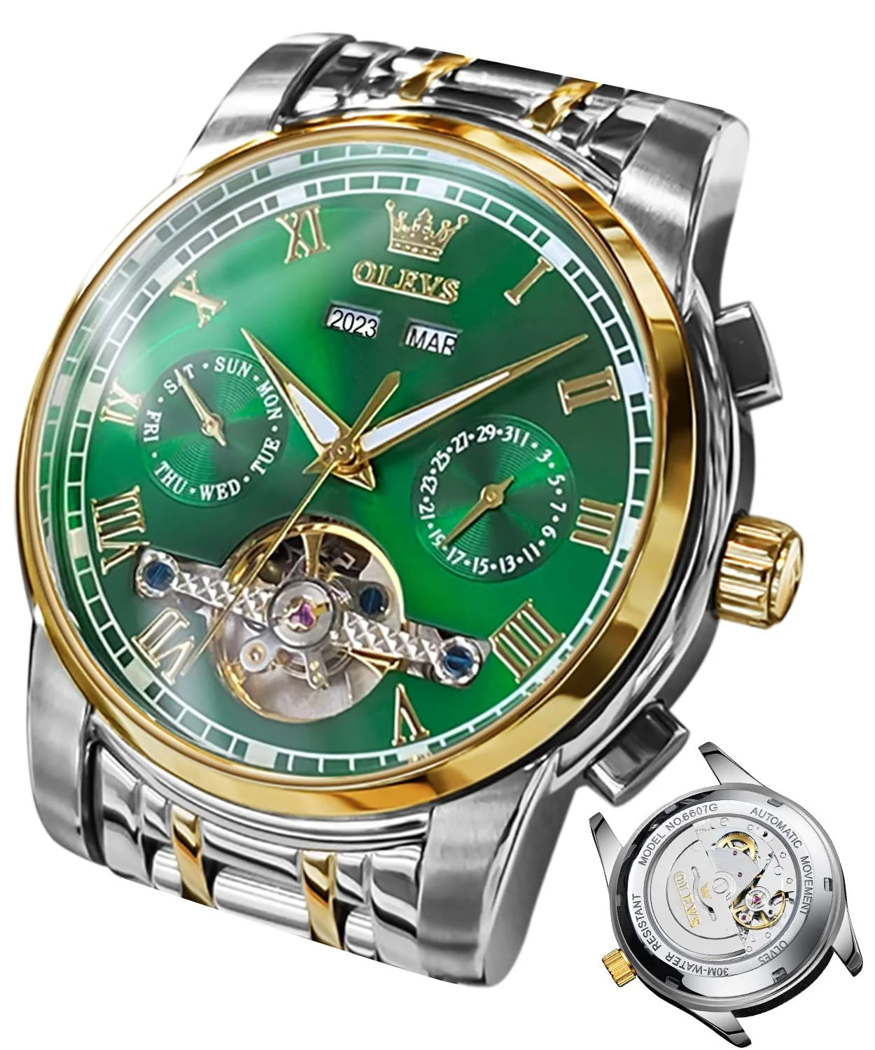 Чоловічий Годинник OLEVS Автоматичний Золотий Чорний Механічний з Турбійоном Календар Водонепроникний, фото №1 Чоловічий Годинник OLEVS Автоматичний Золотий Чорний Механічний з Турбійоном Календар Водонепроникний, фото №1