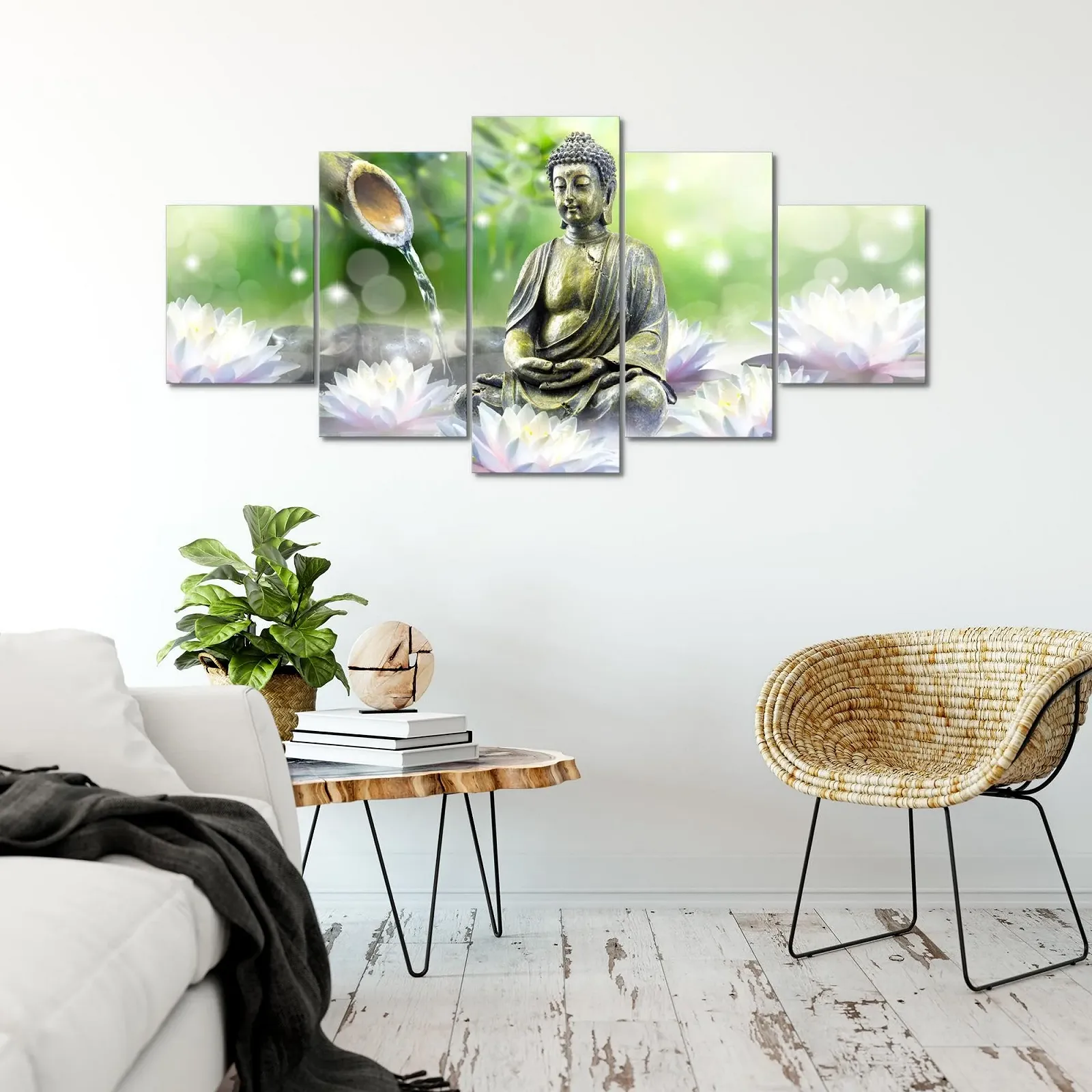 Картина Runa Art Feng Shui Buddha 200 x 100 см 5 шт. XXL Зелена 018251a, фото №5 Картина Runa Art Feng Shui Buddha 200 x 100 см 5 шт. XXL Зелена 018251a, фото №5