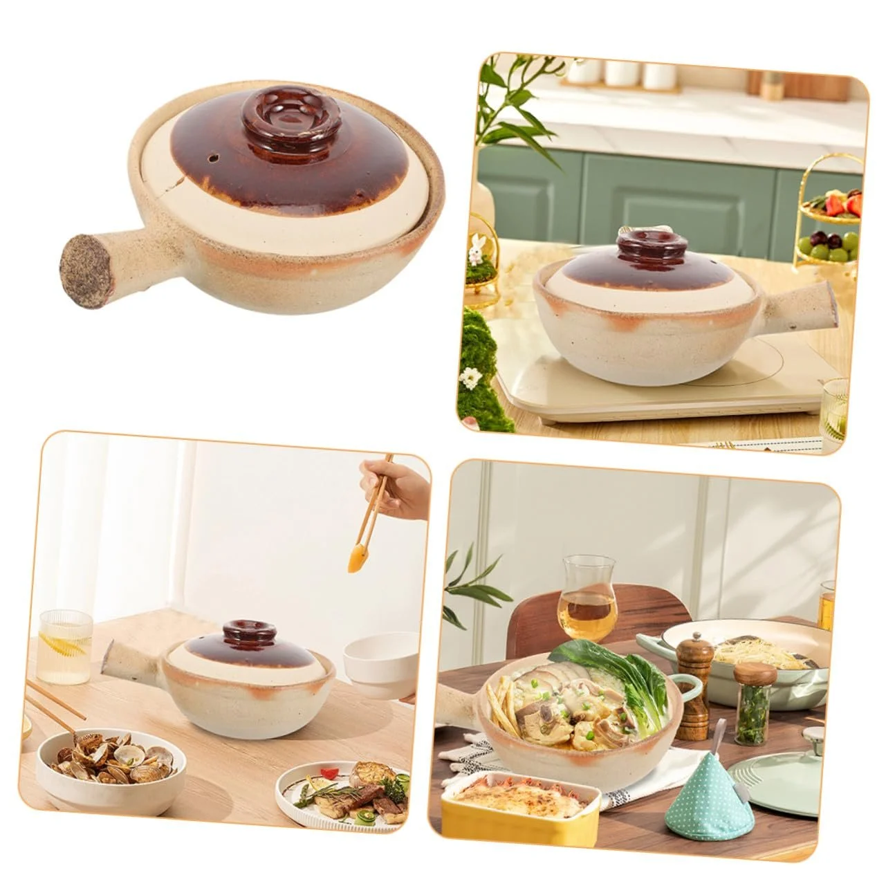 Керамическая кастрюля SOLUSTRE с крышкой для супа и тушения легкая в очистке, фото №6