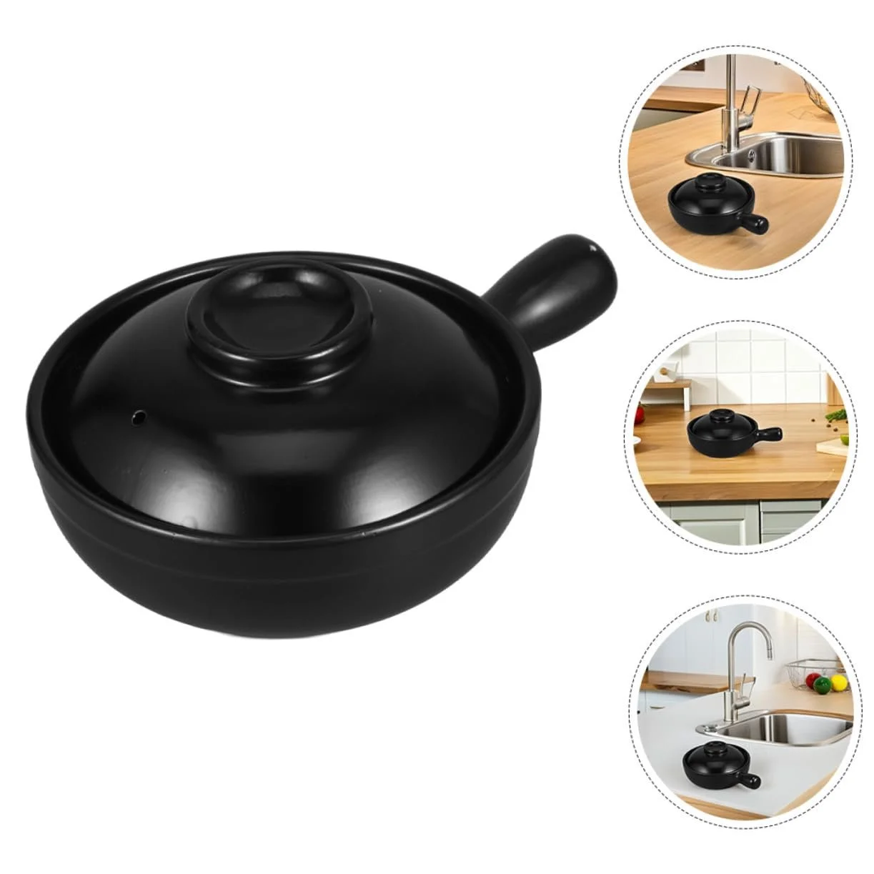 Горшок глиняный ручной работы универсальный с крышкой для риса и супа китайский стиль, фото №5