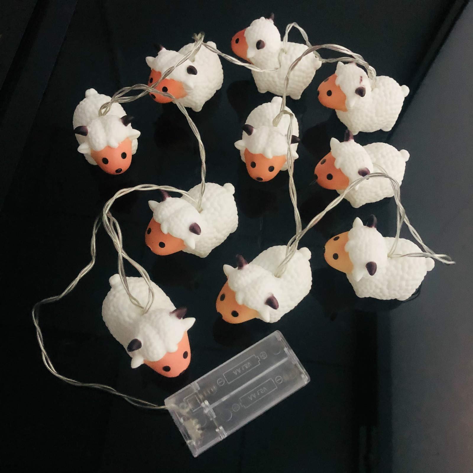 Гірлянда 10 LEDs у формі милих овець, нічник у формі вівці, ліхтарик у формі вівці на батарейках для спальні, Геловіну, Різдва, святкової вечірки, прикраси класної кімнати (1,65 м/10 LED, вівця з червоним обличчям), фото №4