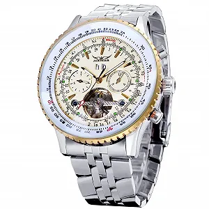 Механические часы с автоподзаводом FORSINING Мужской, Скелетон, Турбийон, Календарь, Дата, Золотой Браслет - Фото 1