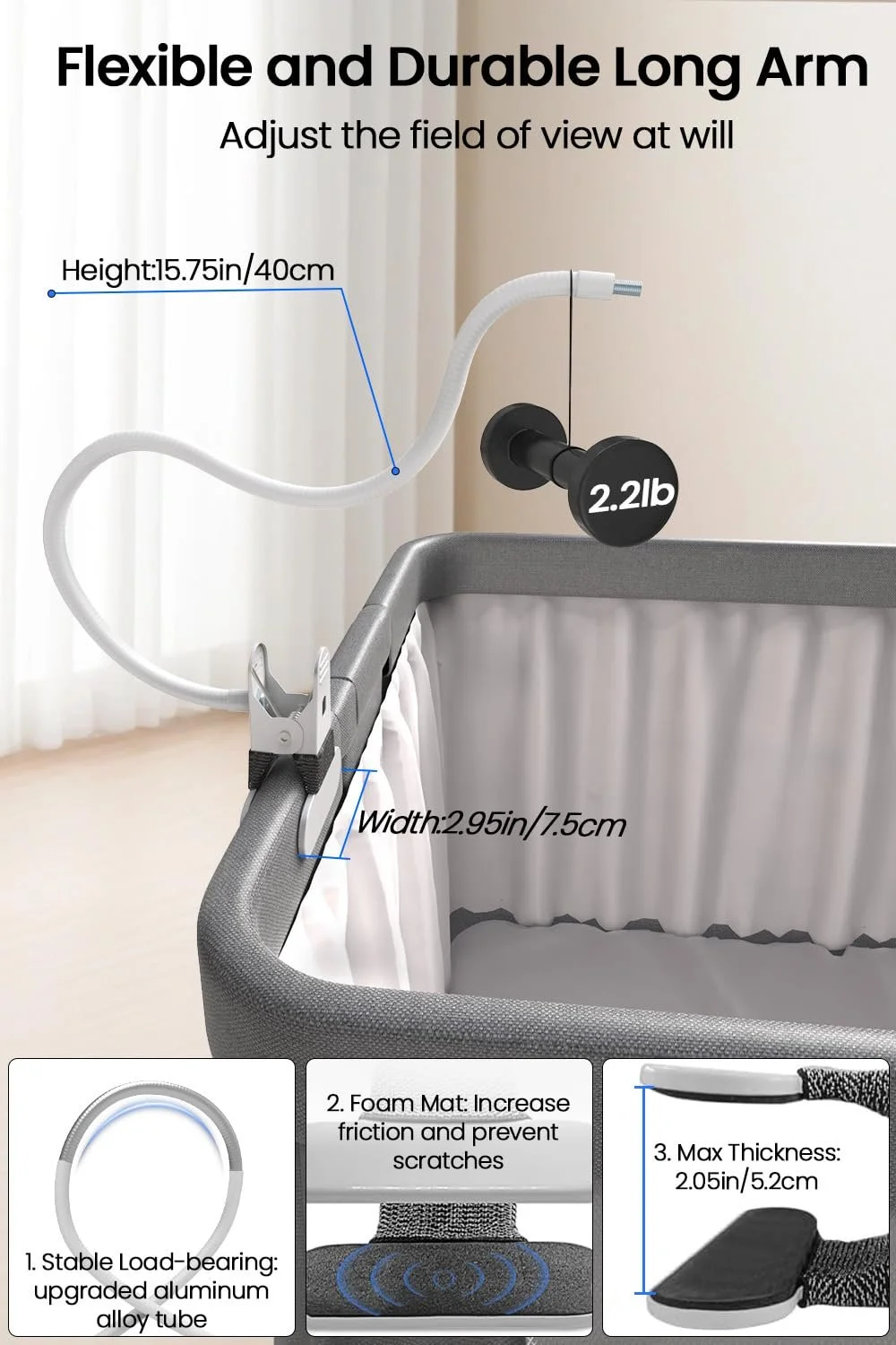 Тримач для відеоняні Baby Monitor Holder для Hello Baby HB6550 / HB65 / HB6560 / HB6340 / HB6339 1/4 дюйма, фото №4