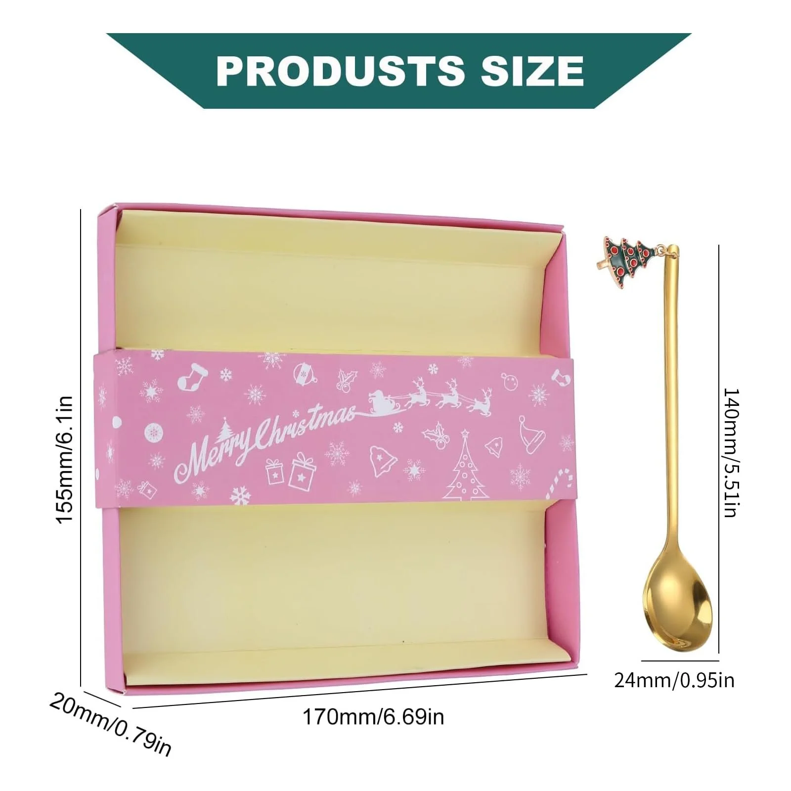 Набір золотих різдвяних ложок TAIYOU, 6 шт, з довгою ручкою, фото №7