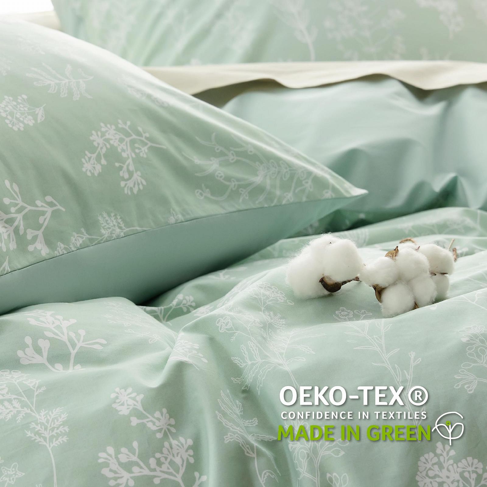 Постільна білизна BEDSURE 135 x 200 см, 4 предмети, бавовняна, з малюнком рослин і квітів, зелений, 2 підковдри з 2 наволочками 80 x 80 см, фото №4