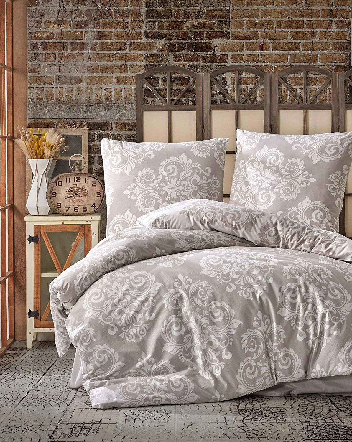 Постільна білизна Zirvehome 135 x 200 см комплект із 2 предметів бавовна/Renforcé на блискавці білий бароковий візерунок бежевий Sade V2, фото №9