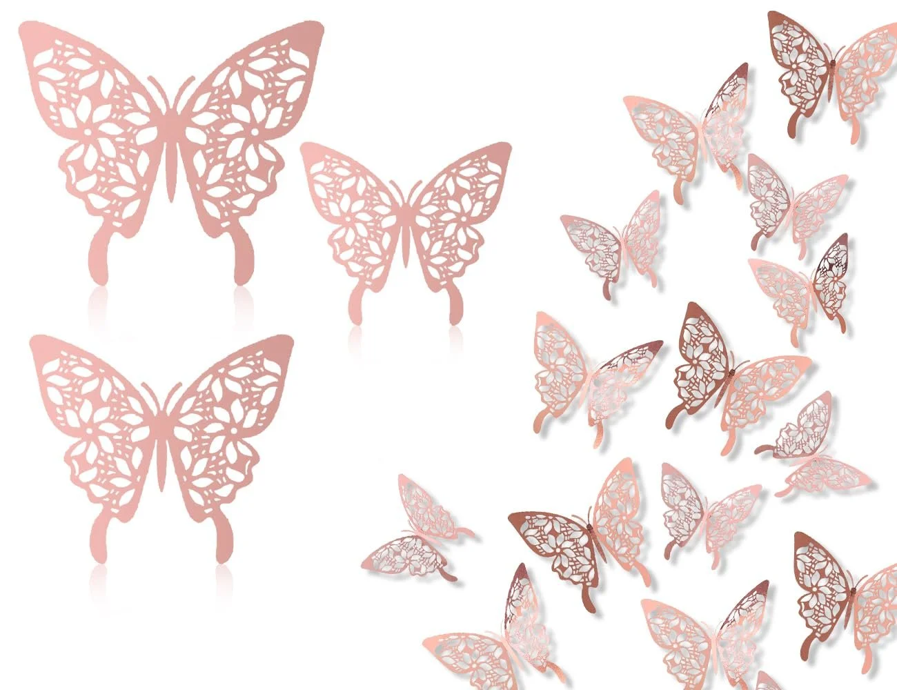 3D наклейки на стіну Метелики 24 шт. 3 розміри Рожеве золото, фото №1