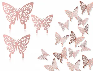 3D наклейки на стіну Метелики 24 шт. 3 розміри Рожеве золото - Фото 1