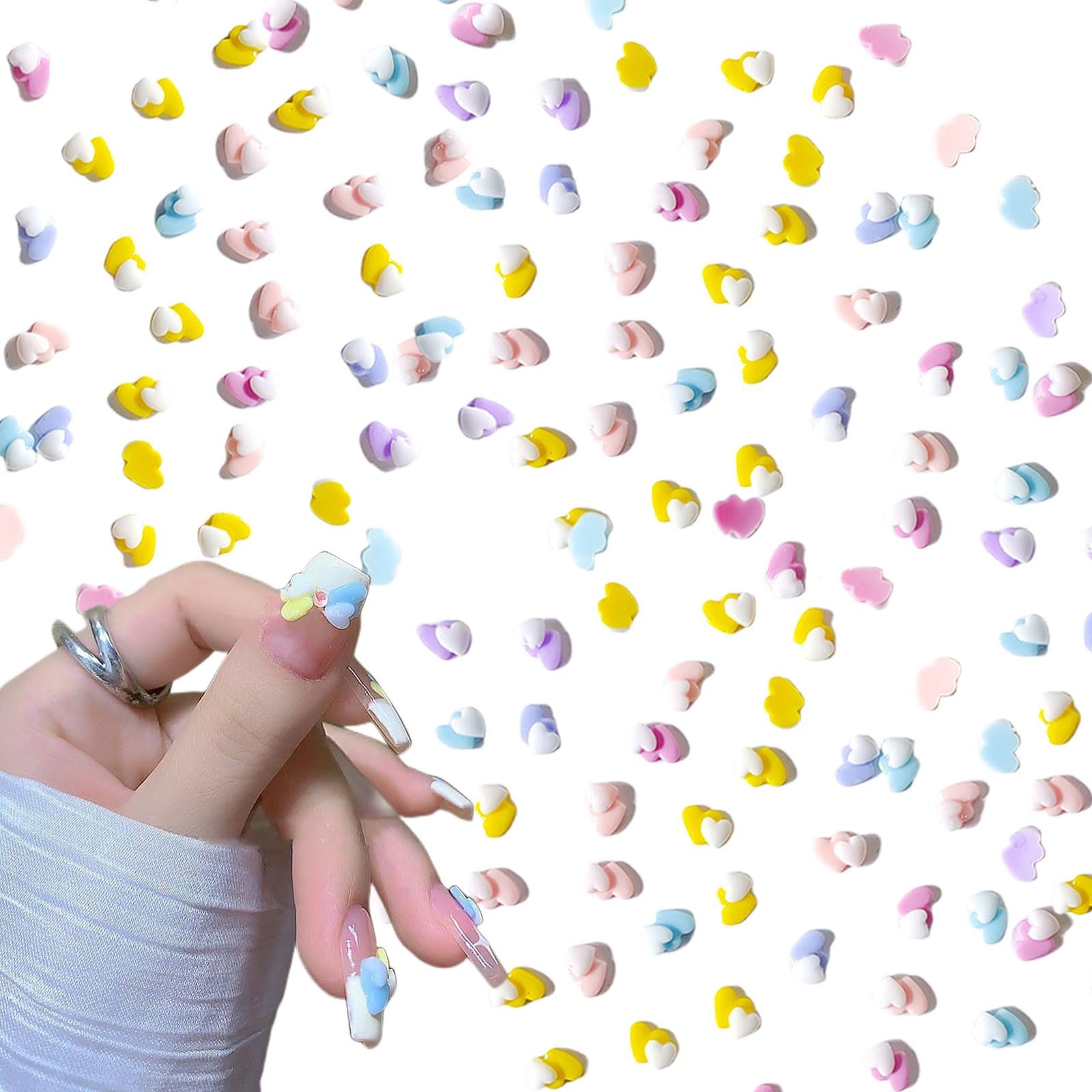 Подвески для ногтей в форме сердца, 100 шт., Макарон, цветные, 3D, двойное сердце, плоская задняя часть, двойной цвет, любовь, смола, аксессуары для ногтей для женщин, девочек, DIY украшения для маникюра, фото №1