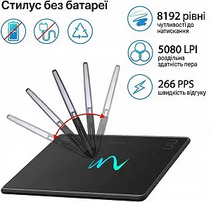 Графический планшет HUION HS64 / рабочая поверхность 6,3x4 дюйма / 5080 LPI / 266 PPS / Черный цена на synthetic.ua - Фото 1 Графический планшет HUION HS64 / рабочая поверхность 6,3x4 дюйма / 5080 LPI / 266 PPS / Черный synthetic.ua - Фото 1