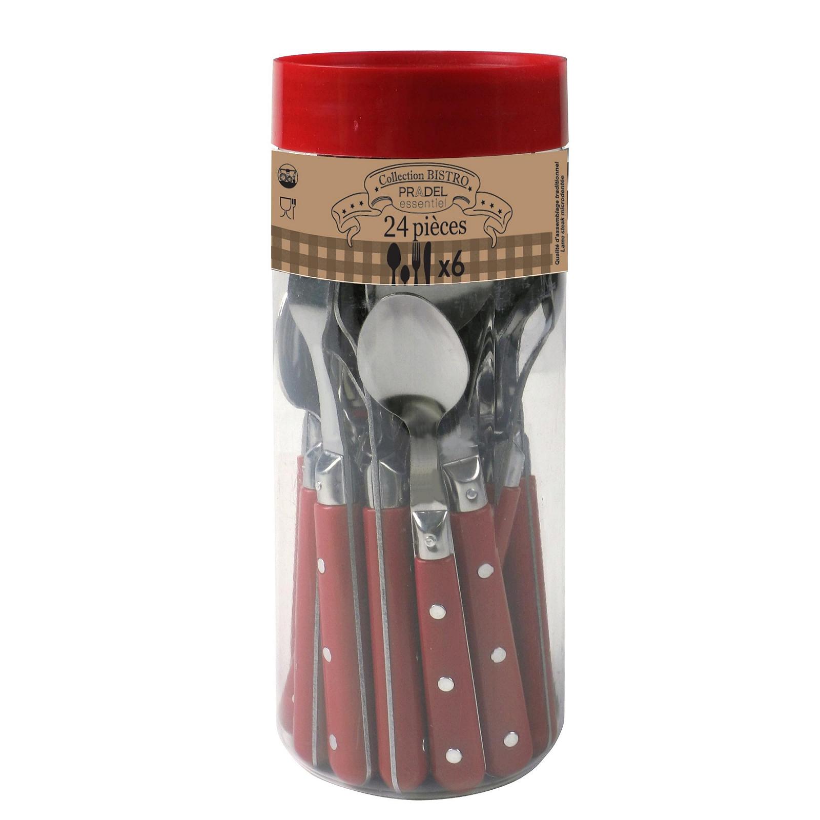 Набор столовых приборов PRADEL ESSENTIEL Bistro Club, 24 предмета на 6 персон, нержавеющая сталь 18/0, стандартная отделка, красный, фото №5