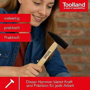 Молоток слесарный Toolland 300 г со стальной головкой и деревянной рукояткой synthetic.ua - Фото 1
