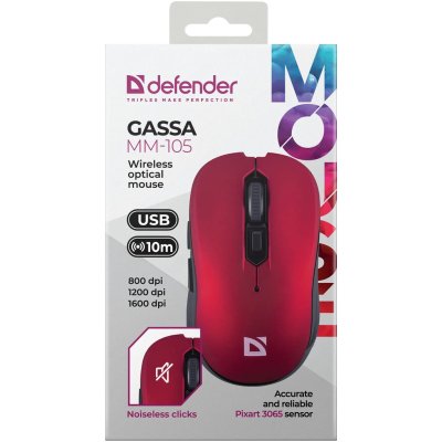 Мышка Defender Gassa MM-105 Wireless Red (52103), фото №6 Мышка Defender Gassa MM-105 Wireless Red (52103), фото №6