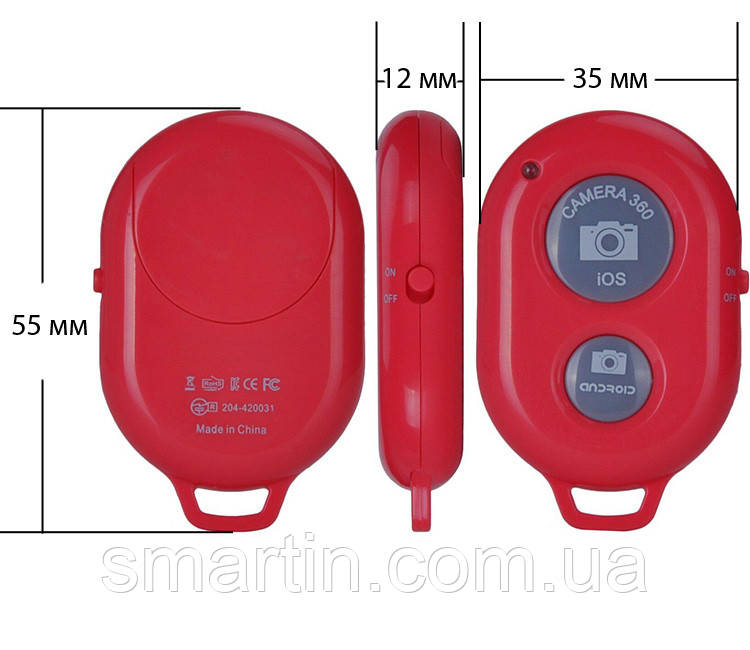 Bluetooth Кнопка для селфи Пульт Дистанционного Управления Камерой смартфона iPhone и Android Красный, фото №3