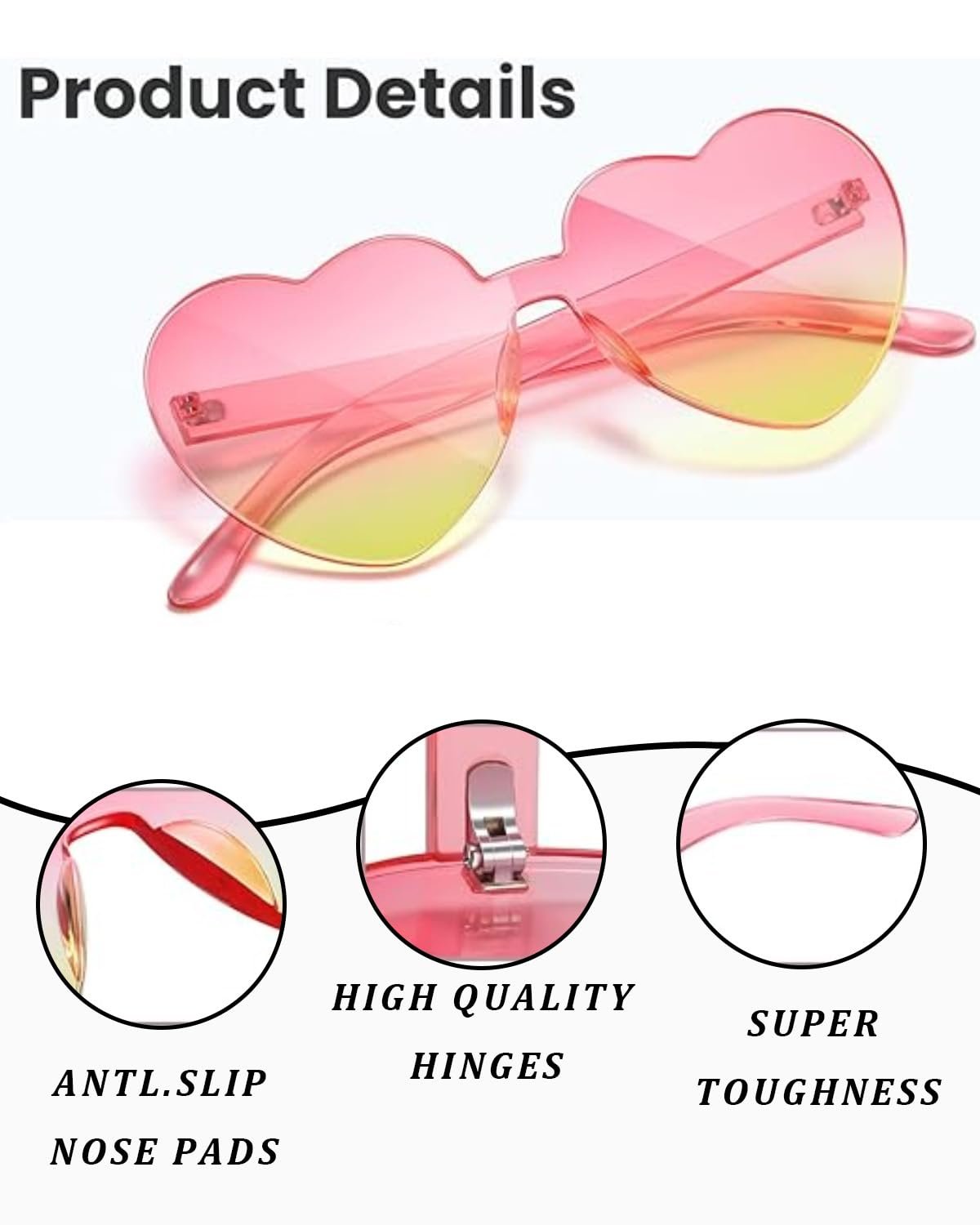 Солнцезащитные очки в форме сердца QLEUIFT, набор 10 пар, фото №3 Солнцезащитные очки в форме сердца QLEUIFT, набор 10 пар, фото №3