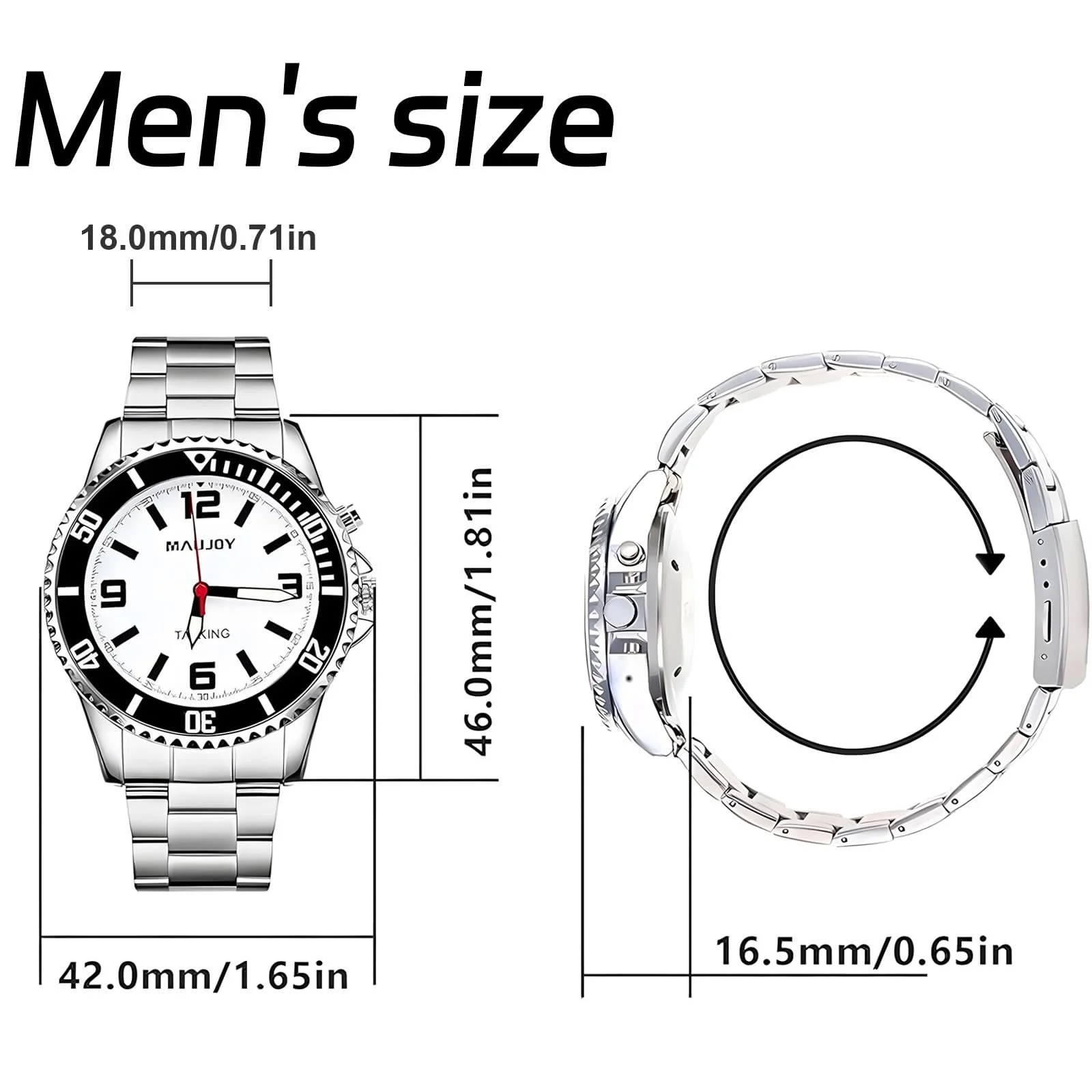 Часы мужские MAUJOY говорящие, с голосовым оповещением даты и времени, радиоуправляемые, кожаный ремешок, регулируемые, фото №6