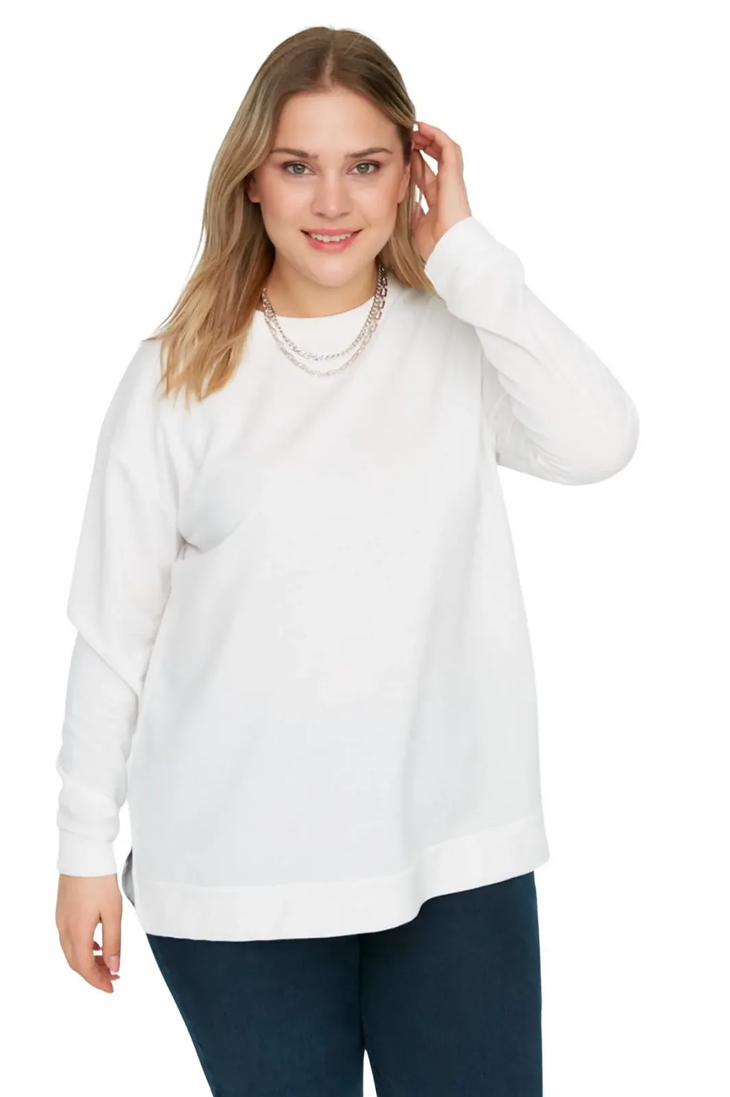 Свитшот Trendyol Oversize с круглым вырезом однотонный женский, фото №3
