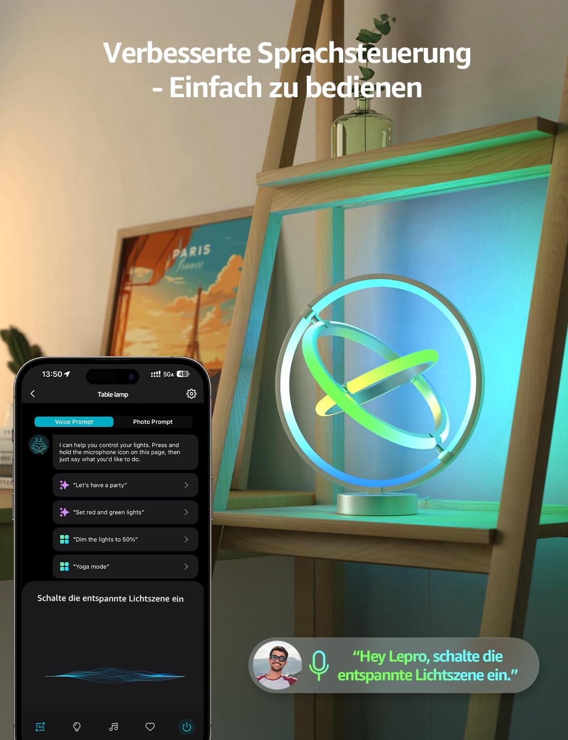 Розумна настільна лампа Lepro TB1 AI Light Designer RGB+IC Alexa/Google, фото №3