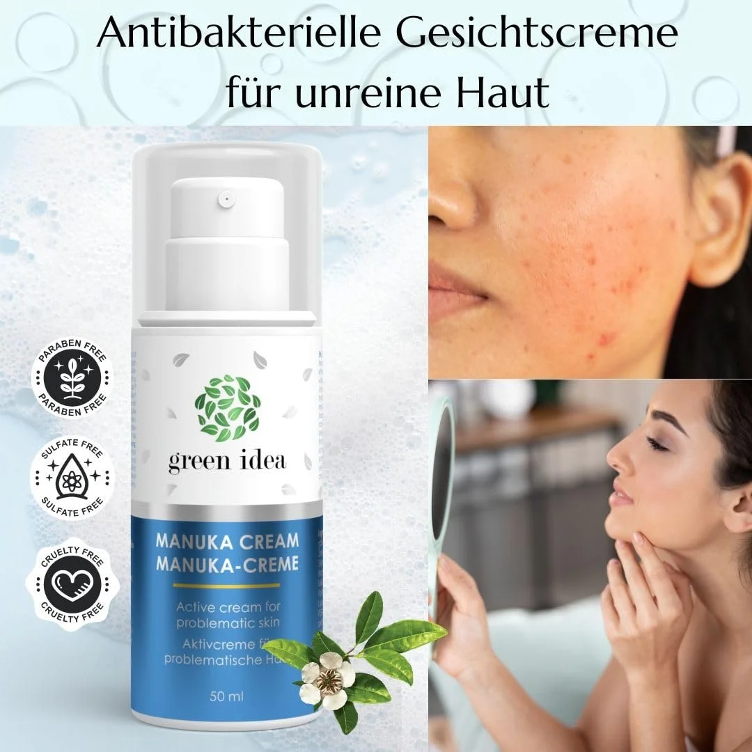 Крем для обличчя Green idea Manuka Acne проти прищів з олією чайного дерева та манукою 50 мл, фото №2 Крем для обличчя Green idea Manuka Acne проти прищів з олією чайного дерева та манукою 50 мл, фото №2