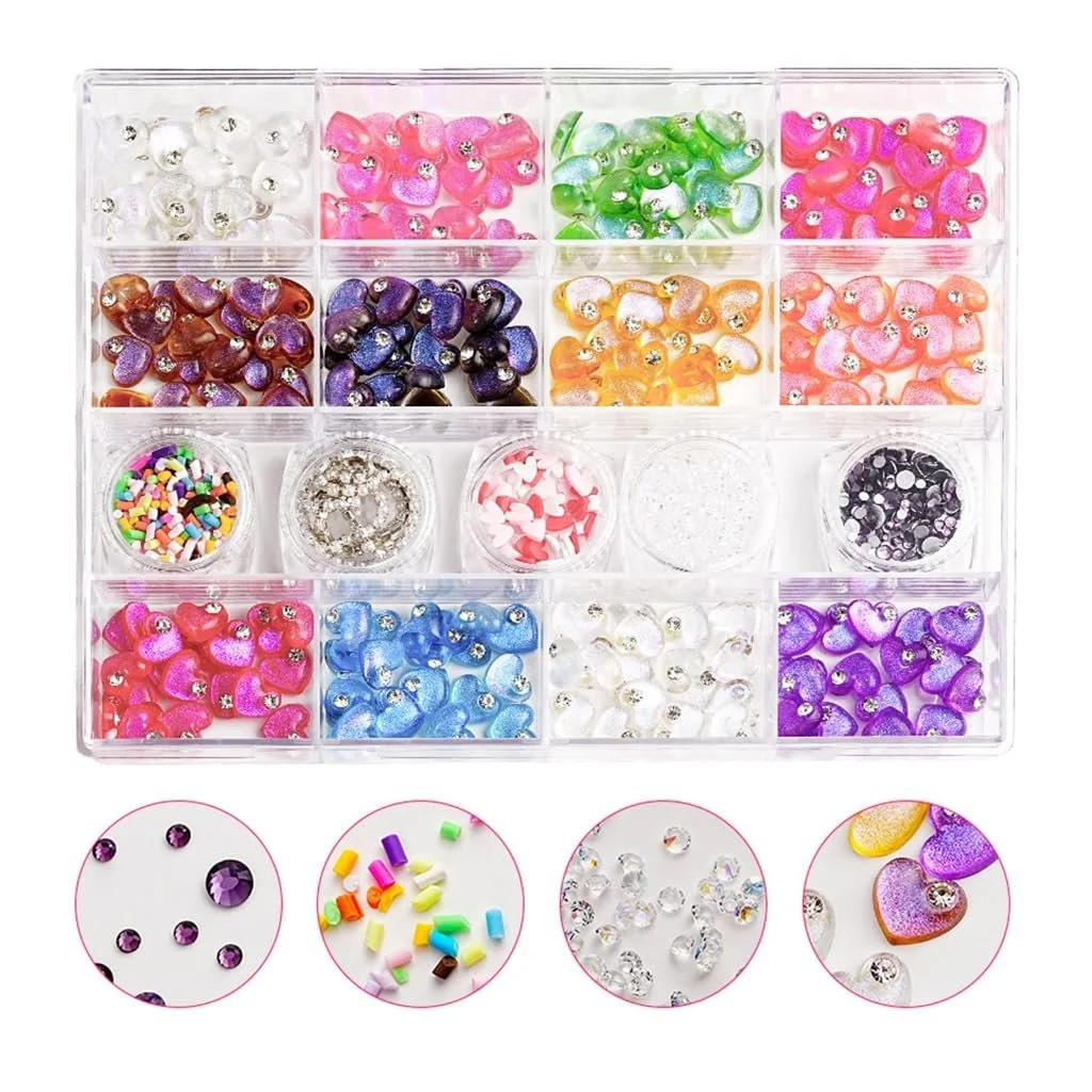 Стрази Серце Смола Плоска задня частина Серце Цвяхи Художні прикраси для акрилових нігтів, фото №4