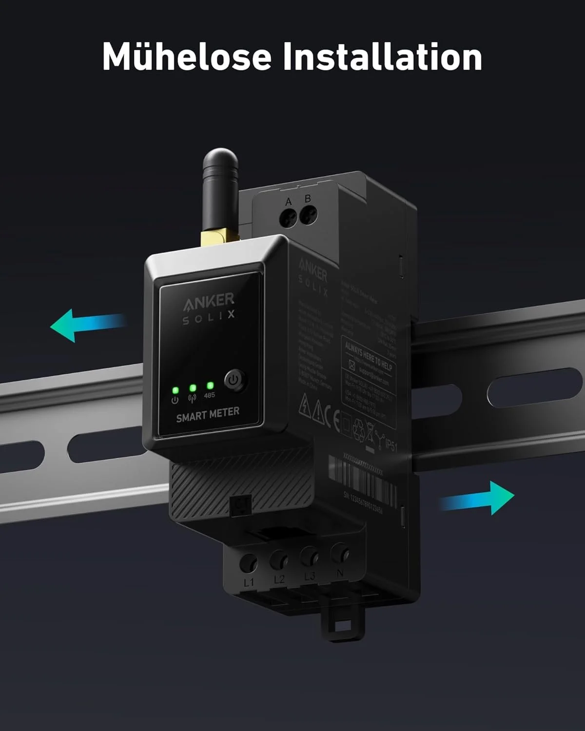 Розумний лічильник Anker SOLIX для сонячних батарей серії 2 / WiFi / Bluetooth / RS-485 / точність 1 Вт / Чорний, фото №4