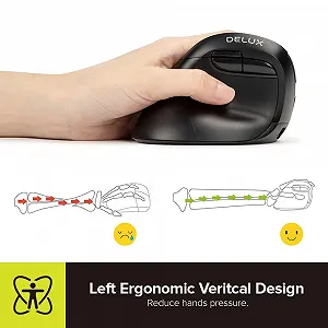 Миша DELUX Ергономічна Вертикальна для Лівої Руки Бездротова Перезаряджувана 4000 DPI 6 Кнопок 2.4G/BT Dual Mode Чорна synthetic.ua - Фото 1