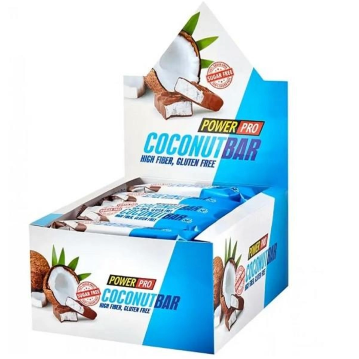 Батончик Power Pro Coconut Bar Sugar Free 50 гр, 20 шт/уп - кокос (без сахара), фото №1