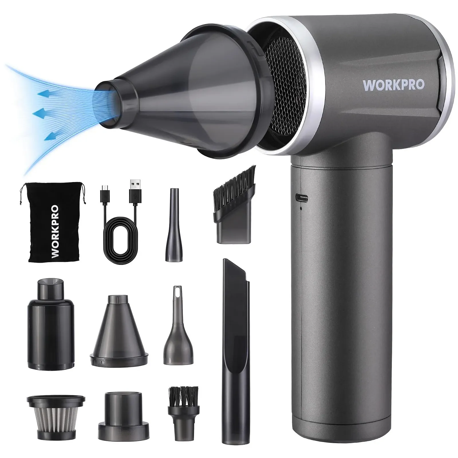 Електрична повітродувка 2-в-1 WORKPRO 120,000 RPM 4 швидкості Type-C Акумуляторна, фото №1