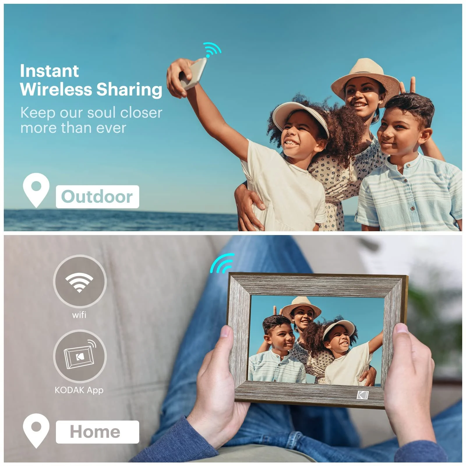 Цифровая фоторамка KODAK Wooden 10.1 дюйма WiFi HD IPS Сенсорный экран 16 GB, фото №5