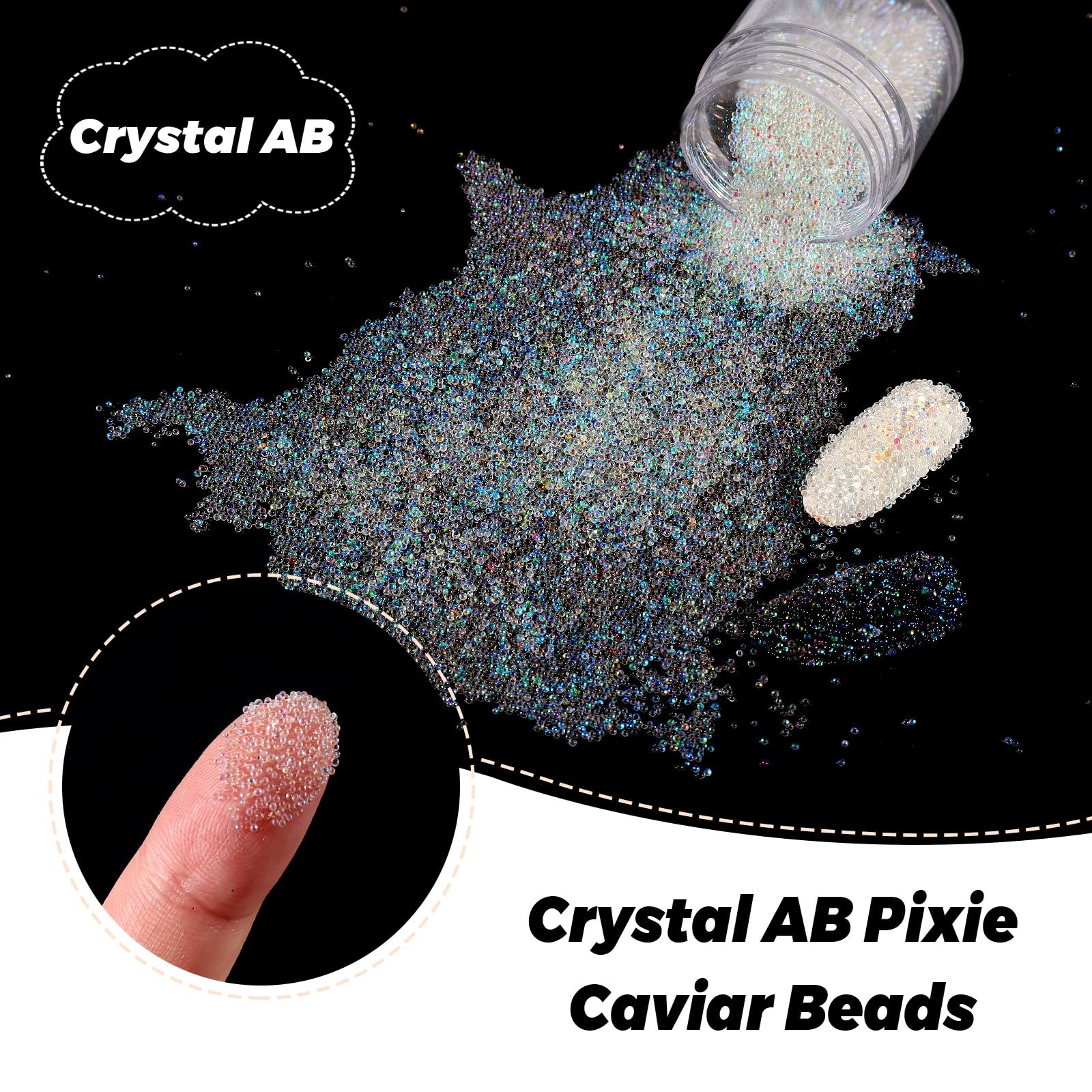 Икра для ногтей Laza, микро-бисер Pixie, 0.6-0.8 мм, радужные капли воды, хрустальные бусины для ногтей для 3D украшений для ногтей, 2 цвета, фото №3 Икра для ногтей Laza, микро-бисер Pixie, 0.6-0.8 мм, радужные капли воды, хрустальные бусины для ногтей для 3D украшений для ногтей, 2 цвета, фото №3