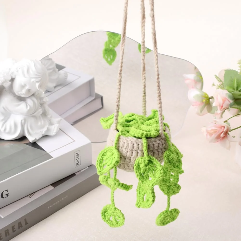 Аксессуар подвесной для авто GORGECRAFT вязаная корзина с растением Green, фото №4