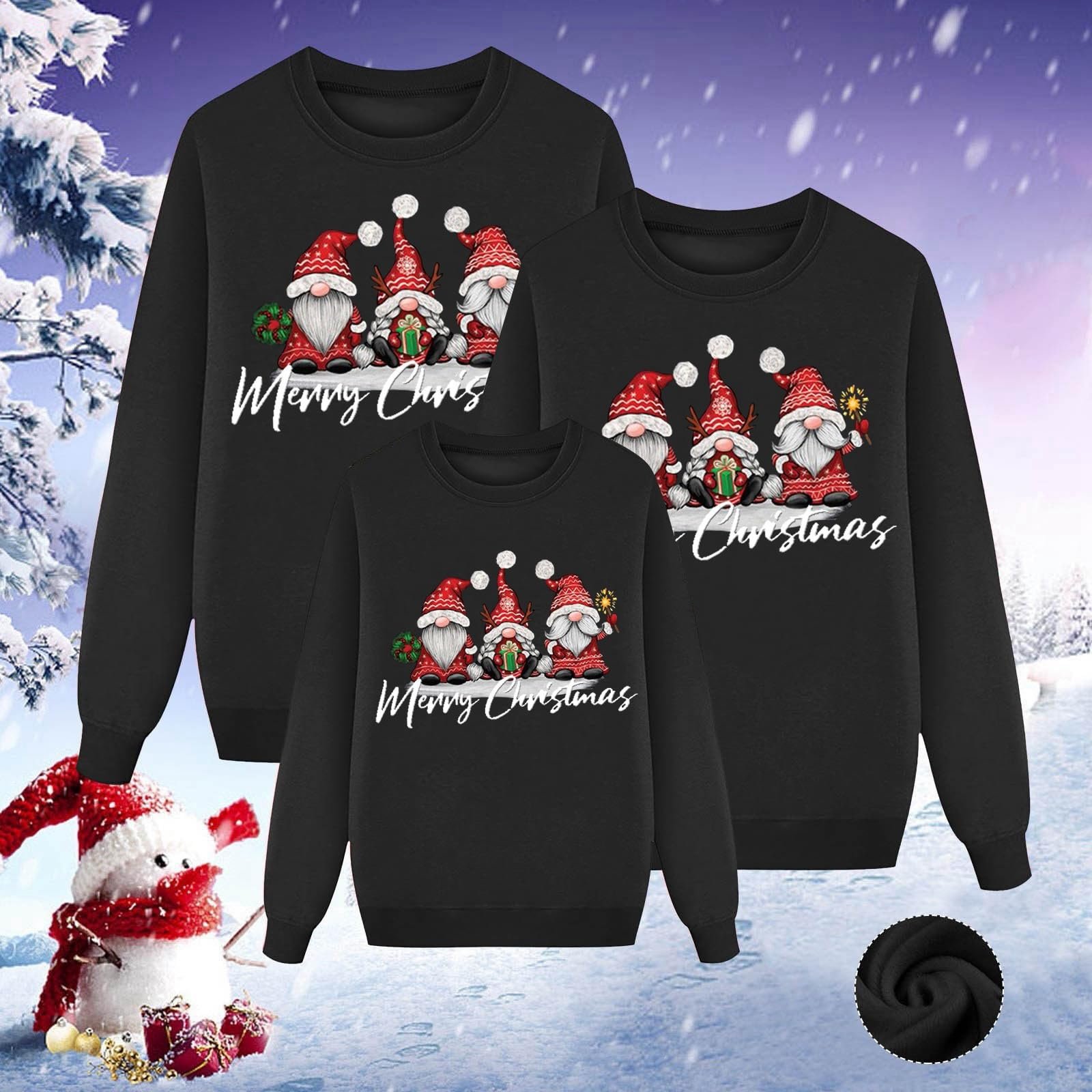 Рождественский свитер Eauptffy Семейный набор Рождественский свитер для пар Унисекс Рождественская толстовка с круглым вырезом Зимний джемпер Топы с принтом елки, фото №5