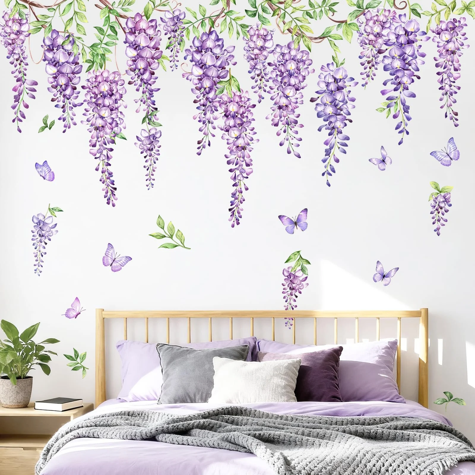 Наклейка на стіну Supzone Flowers Квіти гліцинії що звисають фіолетова для спальні та вітальні, фото №1