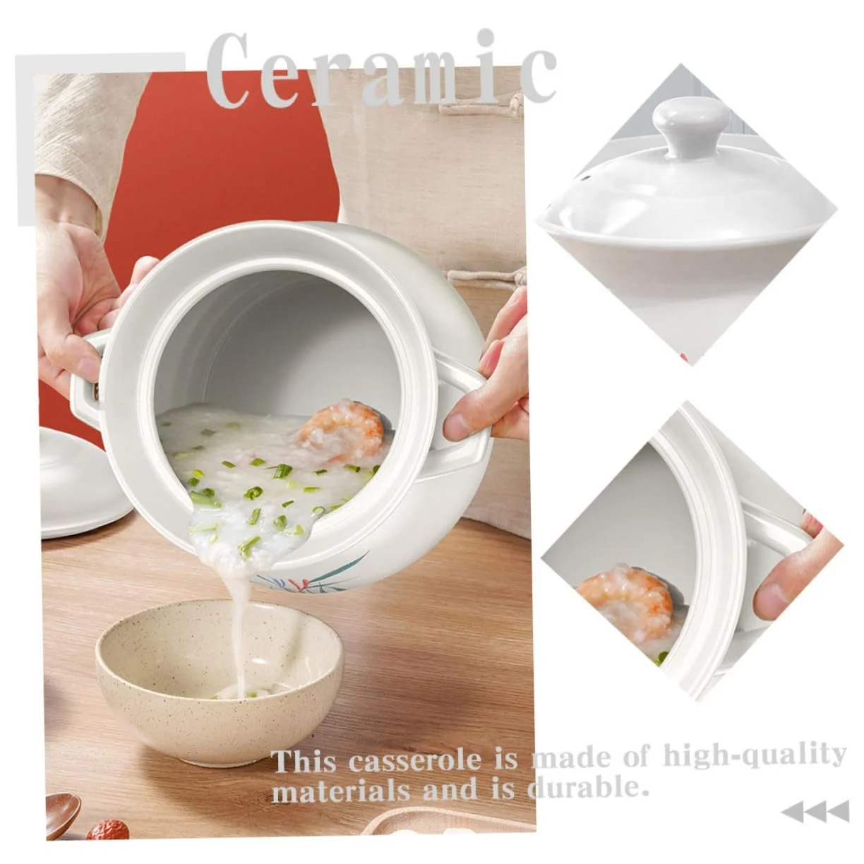 Кастрюля для тушения Toyvian керамическая термостойкая равномерное распределение тепла для медленного приготовления супов, фото №3