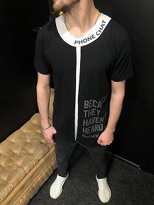 Футболка удлиненная с ассиметричным низом черная synthetic.ua - Фото 1