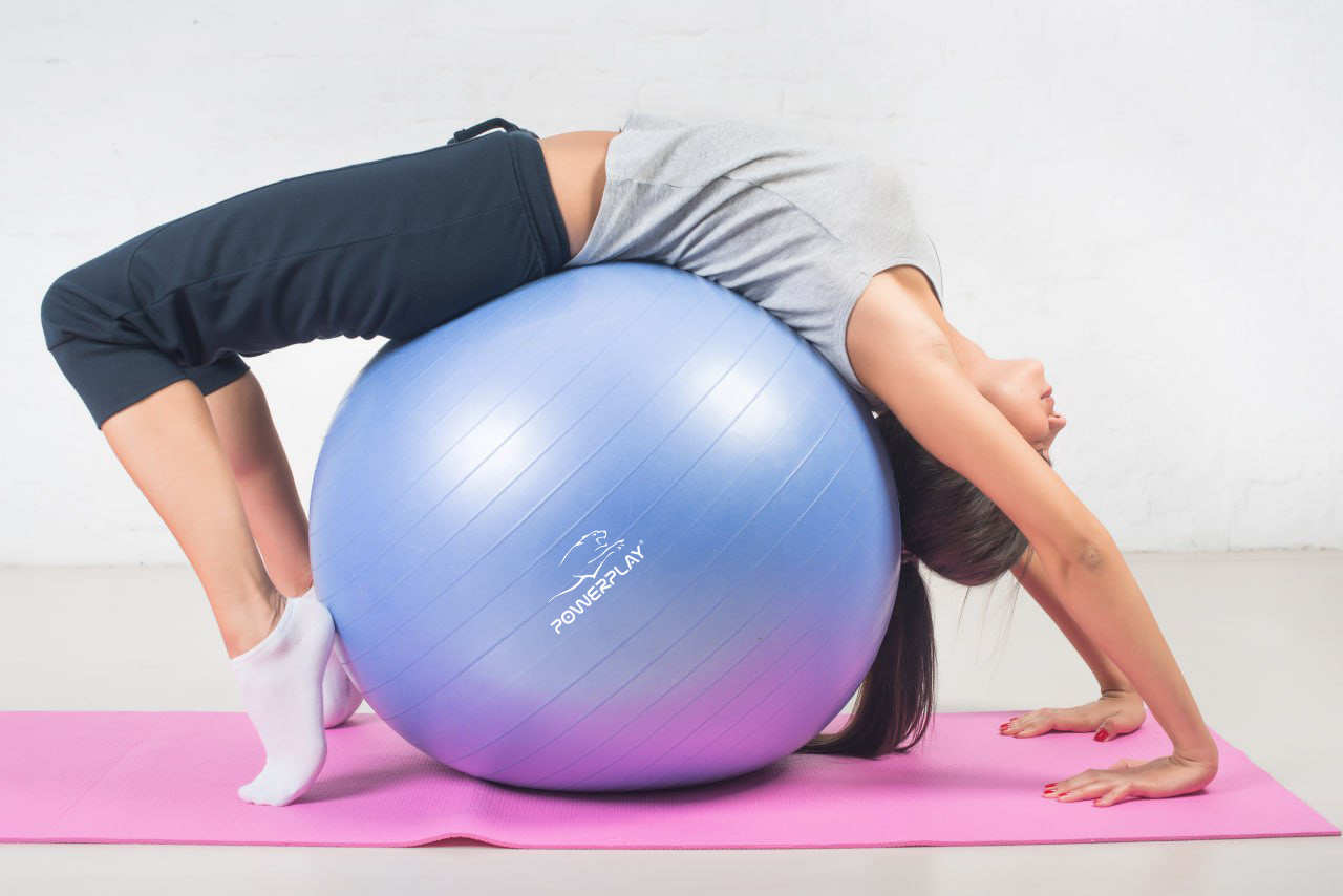 М'яч для фітнесу фітбол PowerPlay 4001 Ø65 cm Gymball Синій помпа, фото №9