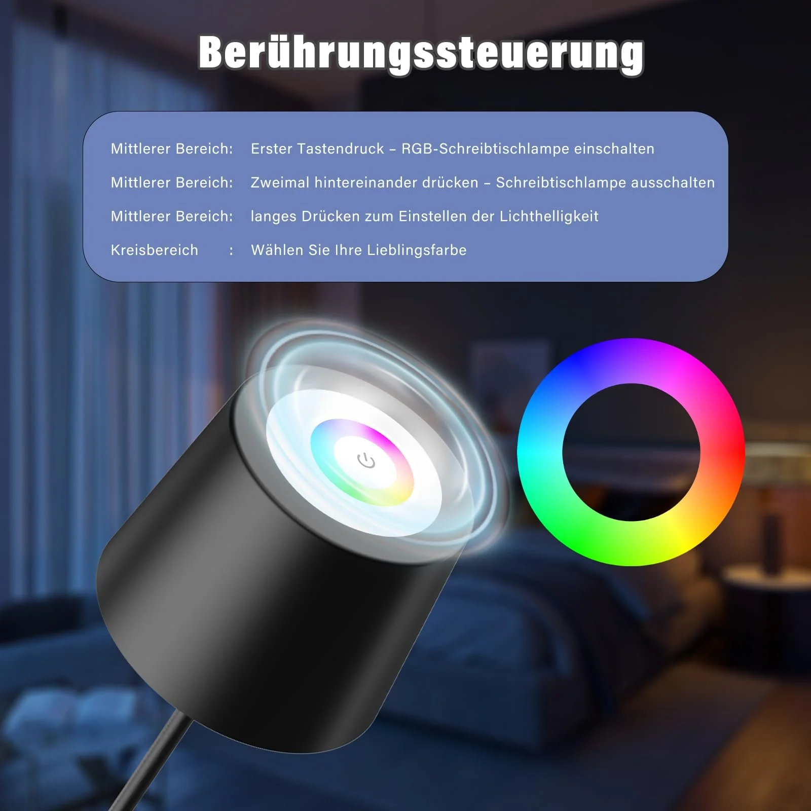 Настільна лампа Epicflare LED Бездротова Сенсорна Димування IP44 Метал 8 кольорів RGB, фото №3